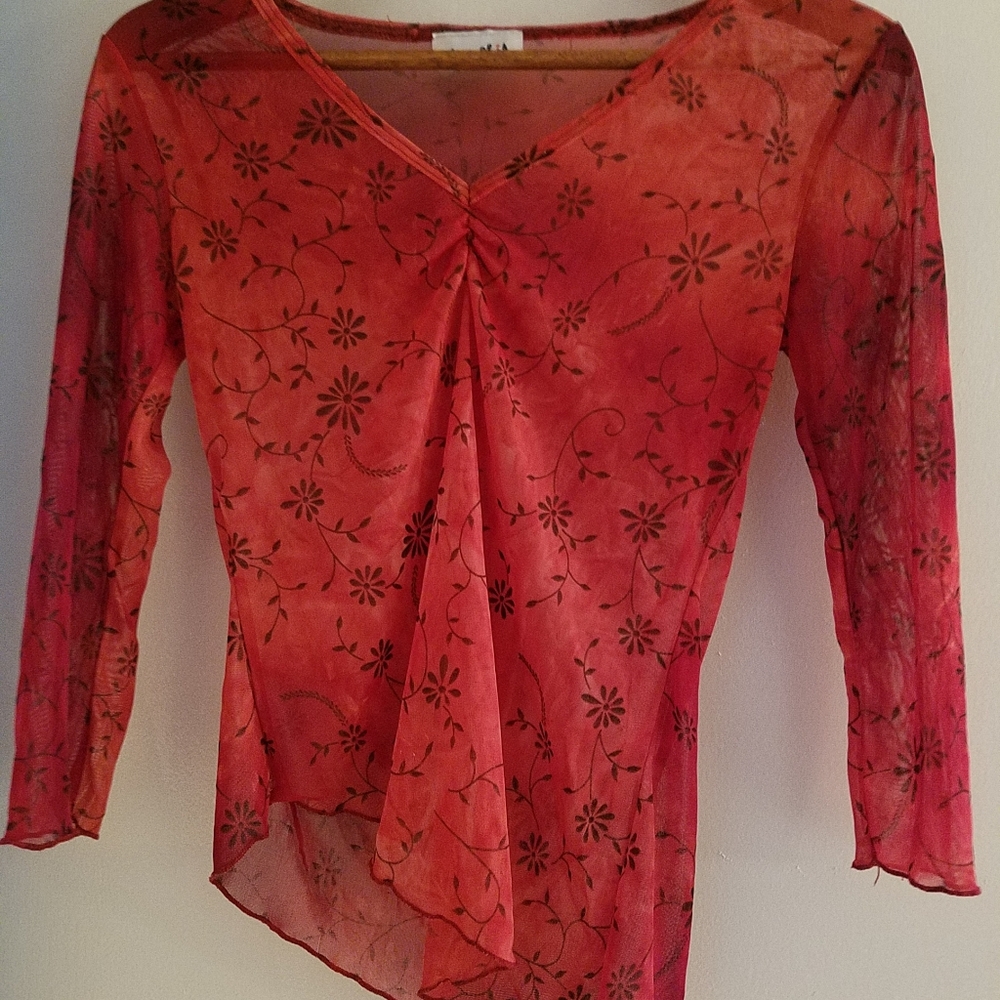 Sheer red cover top blouse
